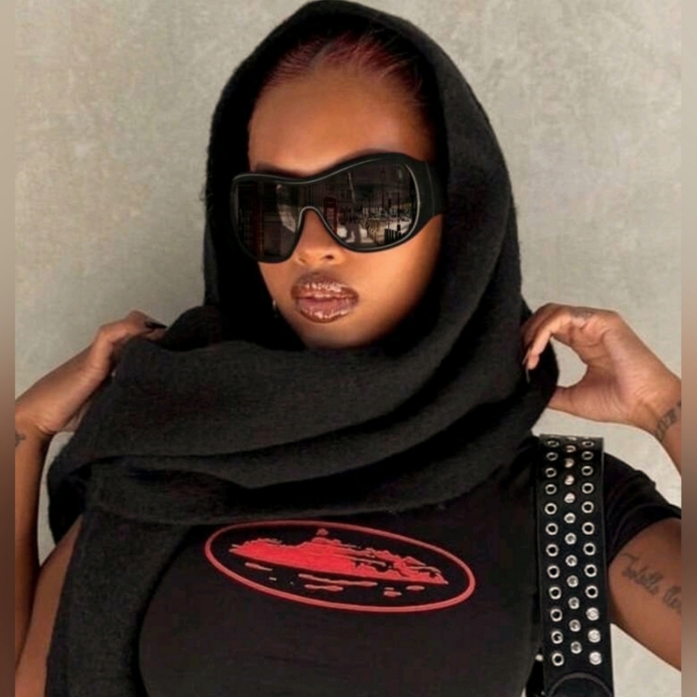 Unisex Full Eye Cover Face Contour Wrap Around Glasses - Black - Metal Hinges